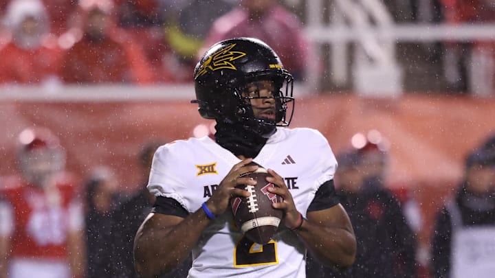 Oct 11, 2025; Salt Lake City, Utah, USA; Arizona State Sun Devils quarterback Jeff Sims (2) looks to pass against the Utah Utes during the first quarter at Rice-Eccles Stadium. Mandatory Credit: Rob Gray-Imagn Images Oct 11, 2025; Salt Lake City, Utah, USA; Arizona State Sun Devils quarterback Jeff Sims (2) looks to pass against the Utah Utes during the first quarter at Rice-Eccles Stadium. Mandatory Credit: Rob Gray-Imagn Images