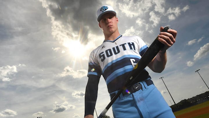 South Brunswick's Walker Jenkins Feb. 8, 2023 at South Brunswick's baseball field in Southport,