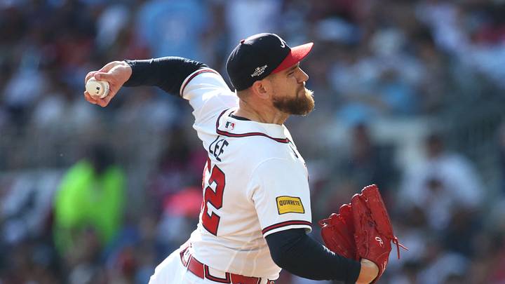 Sep 30, 2026; Cumberland, Georgia, USA;  Atlanta Braves pitcher Dylan Lee (52) throws a pitch against the Philadelphia Phillies in the eighth inning during game two of the Wildcard round for the 2026 MLB Playoffs at Truist Park.  Mandatory Credit: Brett Davis-Imagn Images