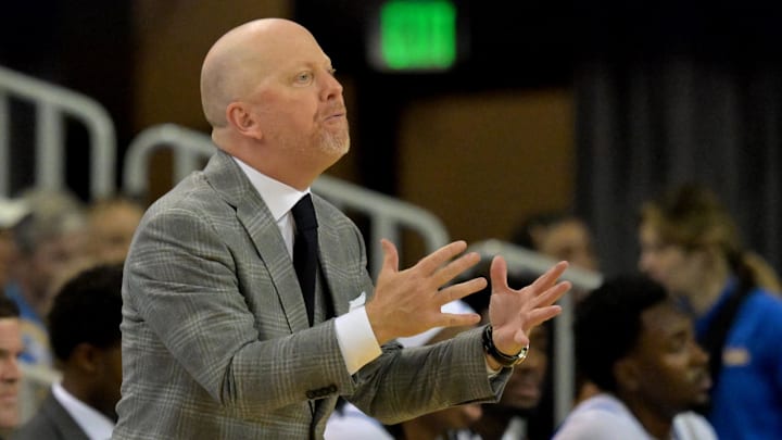 Dec 23, 2025; Los Angeles, California, USA; UCLA Bruins head coach Mick Cronin reacts on the sidelines in the second half against the UC Riverside Highlanders at Pauley Pavilion presented by Wescom Financial. Mandatory Credit: Jayne Kamin-Oncea-Imagn Images