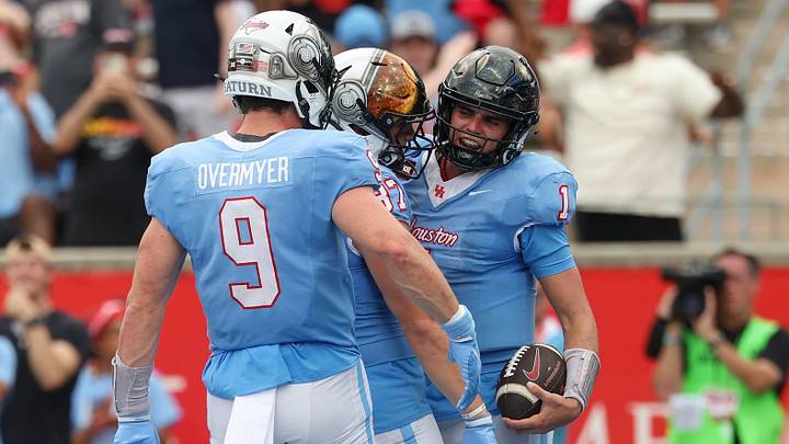 Oct 3, 2026; Houston, Texas, USA; Houston Cougars quarterback Conner Weigman (1) celebrates after scoring a touchdown during the fourth quarter against the UCF Knights at TDECU Stadium. Mandatory Credit: Troy Taormina-Imagn Images Oct 3, 2026; Houston, Texas, USA; Houston Cougars quarterback Conner Weigman (1) celebrates after scoring a touchdown during the fourth quarter against the UCF Knights at TDECU Stadium. Mandatory Credit: Troy Taormina-Imagn Images