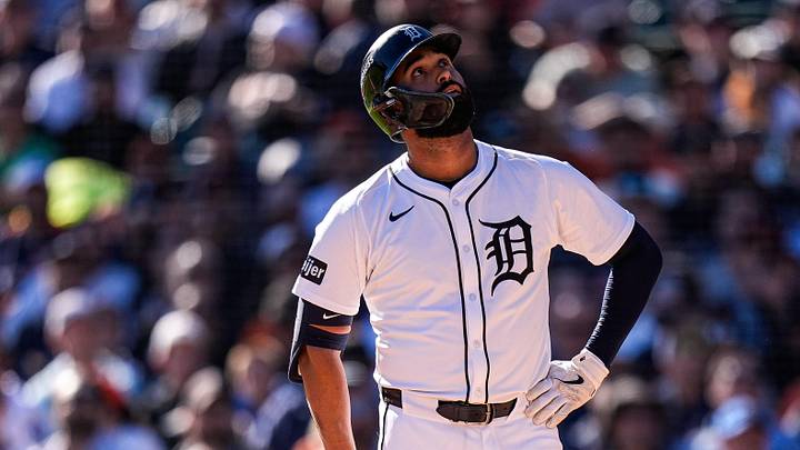 Detroit Tigers left fielder Riley Greene (31) reacts after batting a foul ball against Mariners during the second inning of Game 4 of ALDS at Comerica Park in Detroit on Wednesday, Oct. 8, 2025 Detroit Tigers left fielder Riley Greene (31) reacts after batting a foul ball against Mariners during the second inning of Game 4 of ALDS at Comerica Park in Detroit on Wednesday, Oct. 8, 2025