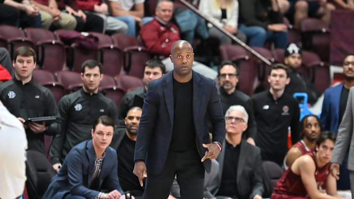 Mar 3, 2026; Blacksburg, Virginia, USA;  Boston College Eagles head coach Earl Grant watches his team during the second half at Cassell Coliseum. Mandatory Credit: Brian Bishop-Imagn Images