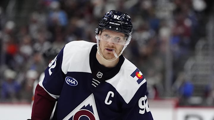 Dec 19, 2025; Denver, Colorado, USA; Colorado Avalanche left wing Gabriel Landeskog (92) during the second period against the Winnipeg Jets at Ball Arena. Mandatory Credit: Ron Chenoy-Imagn Images Dec 19, 2025; Denver, Colorado, USA; Colorado Avalanche left wing Gabriel Landeskog (92) during the second period against the Winnipeg Jets at Ball Arena. Mandatory Credit: Ron Chenoy-Imagn Images