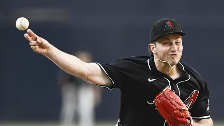 Jul 9, 2025; San Diego, California, USA; Arizona Diamondbacks starting pitcher Brandon Pfaadt (32) delivers during the first inning against the San Diego Padres at Petco Park. Mandatory Credit: Denis Poroy-Imagn Images Jul 9, 2025; San Diego, California, USA; Arizona Diamondbacks starting pitcher Brandon Pfaadt (32) delivers during the first inning against the San Diego Padres at Petco Park. Mandatory Credit: Denis Poroy-Imagn Images