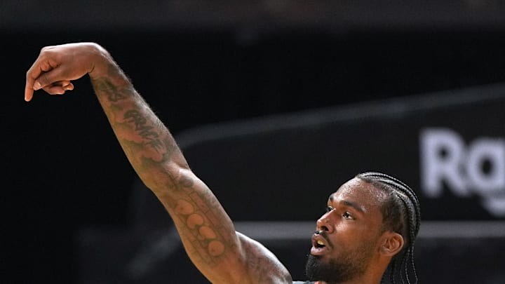 Apr 26, 2025; San Francisco, California, USA; Houston Rockets forward Tari Eason (17) shoots against the Golden State Warriors during the second quarter of game three of first round for the 2024 NBA Playoffs at Chase Center. Mandatory Credit: Darren Yamashita-Imagn Images