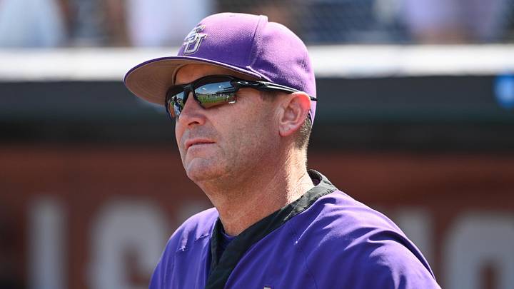 LSU Tigers head coach Jay Johnson looks over the field before the game against the Florida Gators at Charles Schwab Field Omaha. Mandatory Credit: Steven Branscombe-Imagn Images LSU Tigers head coach Jay Johnson looks over the field before the game against the Florida Gators at Charles Schwab Field Omaha. Mandatory Credit: Steven Branscombe-Imagn Images