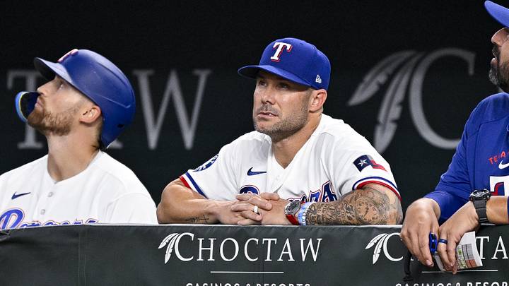 Apr 29, 2026; Arlington, Texas, USA; Texas Rangers manager Skip Schumaker (55) looks on during the game between the Rangers and the Yankees at Globe Life Field. Mandatory Credit: Jerome Miron-Imagn Images Apr 29, 2026; Arlington, Texas, USA; Texas Rangers manager Skip Schumaker (55) looks on during the game between the Rangers and the Yankees at Globe Life Field. Mandatory Credit: Jerome Miron-Imagn Images