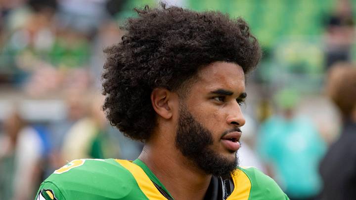 Oregon quarterback Dante Moore warms up as the Oregon Ducks host the Oklahoma State Cowboys on Sept. 6, 2025, at Autzen Stadium in Eugene, Oregon. Oregon quarterback Dante Moore warms up as the Oregon Ducks host the Oklahoma State Cowboys on Sept. 6, 2025, at Autzen Stadium in Eugene, Oregon.