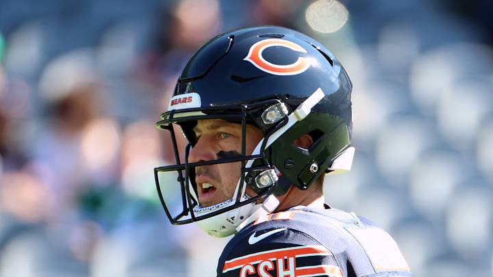 Oct 4, 2026; Chicago, Illinois, USA;  Chicago Bears quarterback Case Keenum (11) before the game against the New York Jets at Soldier Field.  Mandatory Credit: Mike Dinovo-Imagn Images