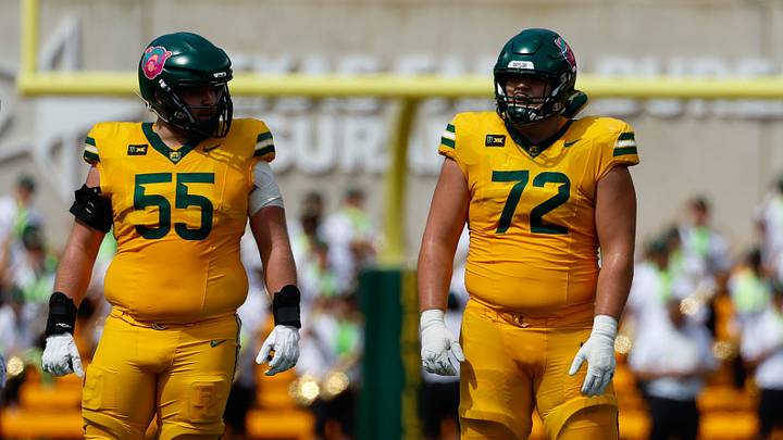 Sep 19, 2026; Waco, Texas, USA; Baylor Bears offensive lineman Cooper Lovelace (55) and offensive lineman Asher Hale (72) in action during the first half against the Louisiana Tech Bulldogs at McLane Stadium. Mandatory Credit: Chris Jones-Imagn Images Sep 19, 2026; Waco, Texas, USA; Baylor Bears offensive lineman Cooper Lovelace (55) and offensive lineman Asher Hale (72) in action during the first half against the Louisiana Tech Bulldogs at McLane Stadium. Mandatory Credit: Chris Jones-Imagn Images