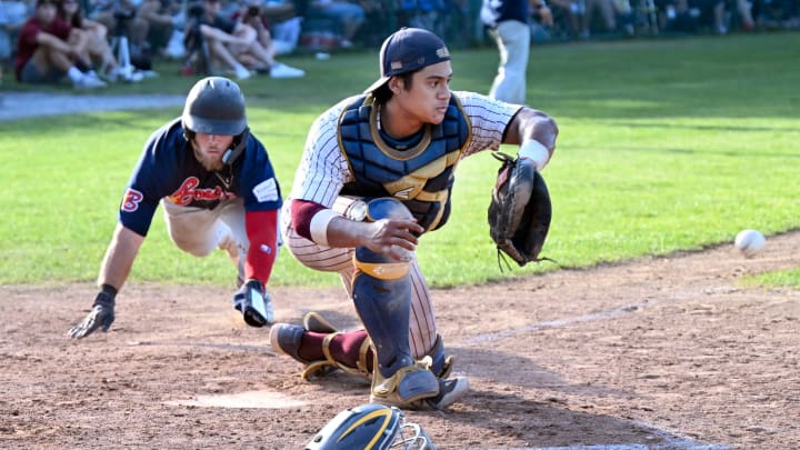 Caleb Lomavita prepares to field a throw in Cape Cod summer league action last year. 