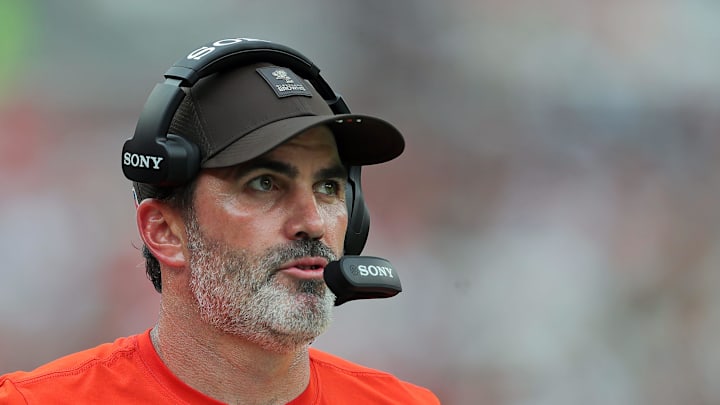 Cleveland Browns coach Kevin Stefanski walks the sideline during a game against the Green Bay Packers.