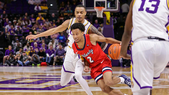 Nov 15, 2021; Baton Rouge, Louisiana, USA;   Liberty Flames guard Darius McGhee (2)