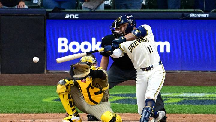 Oct 4, 2026; Milwaukee, Wisconsin, USA; Milwaukee Brewers outfielder Jackson Chourio (11) hits the game-winning two RBI hit during the ninth inning against the San Diego Padres in game two of the NLDS for the 2026 MLB Playoffs at American Family Field. Mandatory Credit: Benny Sieu-Imagn Images TPX IMAGES OF THE DAY Oct 4, 2026; Milwaukee, Wisconsin, USA; Milwaukee Brewers outfielder Jackson Chourio (11) hits the game-winning two RBI hit during the ninth inning against the San Diego Padres in game two of the NLDS for the 2026 MLB Playoffs at American Family Field. Mandatory Credit: Benny Sieu-Imagn Images TPX IMAGES OF THE DAY