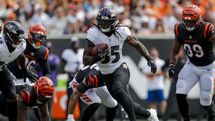 Baltimore Ravens running back Gus Edwards.
