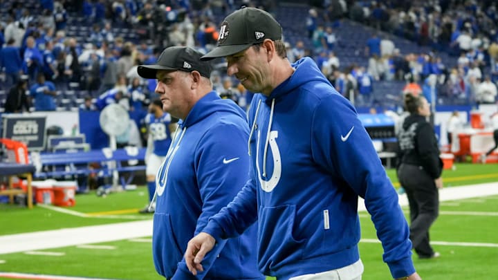 Indianapolis Colts head coach Shane Steichen leaves the field Sunday, Dec. 28, 2025, after losing a game to the Jacksonville Jaguars at Lucas Oil Stadium in Indianapolis.