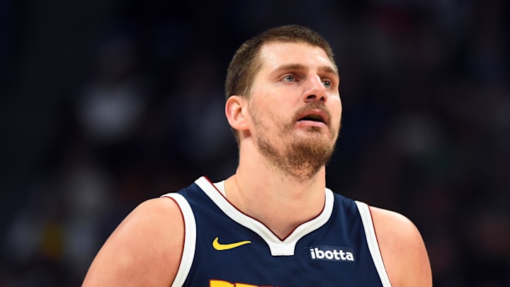 Feb 25, 2026; Denver, Colorado, USA; Denver Nuggets center Nikola Jokic (15) during the second half against the Boston Celtics at Ball Arena.