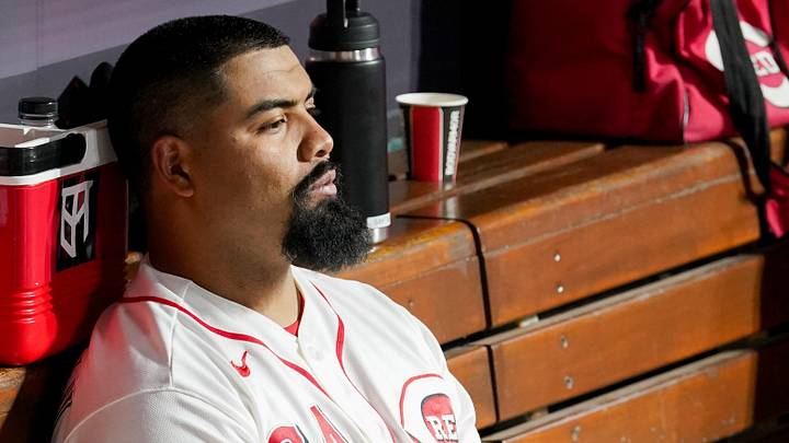 Cincinnati Reds pitcher Tony Santillan (64) looks on from the dugout after the Washington Nationals won 8-7 after ten innings, Wednesday, May 13, 2026, at Great American Ball Park in downtown Cincinnati. Cincinnati Reds pitcher Tony Santillan (64) looks on from the dugout after the Washington Nationals won 8-7 after ten innings, Wednesday, May 13, 2026, at Great American Ball Park in downtown Cincinnati.