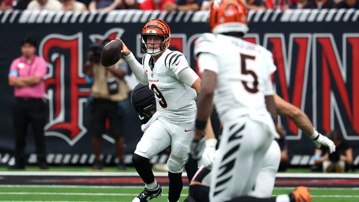 Sep 20, 2026; Houston, Texas, USA; Cincinnati Bengals quarterback Joe Burrow (9) throws during the second quarter against the Houston Texans at Reliant Stadium. Mandatory Credit: Thomas Shea-Imagn Images Sep 20, 2026; Houston, Texas, USA; Cincinnati Bengals quarterback Joe Burrow (9) throws during the second quarter against the Houston Texans at Reliant Stadium. Mandatory Credit: Thomas Shea-Imagn Images