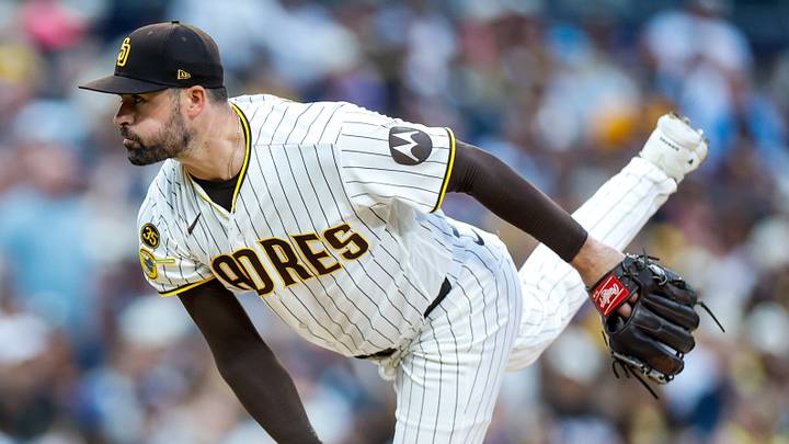Jul 11, 2026; San Diego, California, USA; San Diego Padres relief pitcher Matt Waldron (61) throws a pitch during the fourth inning against the Toronto Blue Jays at Petco Park. Mandatory Credit: David Frerker-Imagn Images Jul 11, 2026; San Diego, California, USA; San Diego Padres relief pitcher Matt Waldron (61) throws a pitch during the fourth inning against the Toronto Blue Jays at Petco Park. Mandatory Credit: David Frerker-Imagn Images