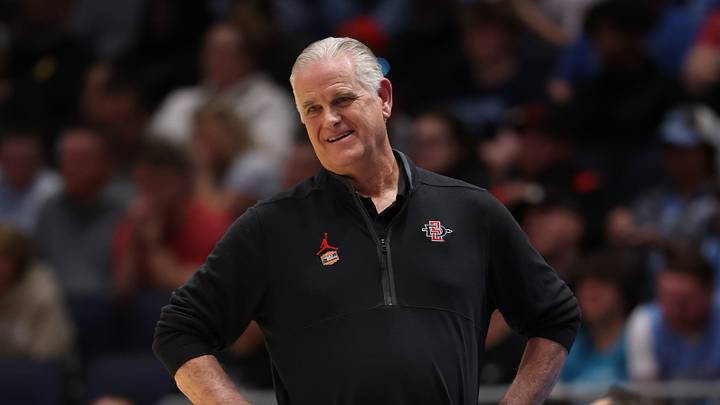 Mar 18, 2025; Dayton, OH, USA; San Diego State Aztecs head coach Brian Dutcher. Mar 18, 2025; Dayton, OH, USA; San Diego State Aztecs head coach Brian Dutcher.