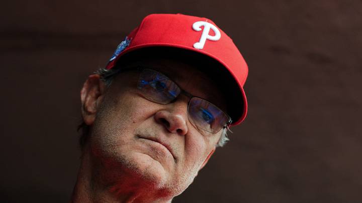 Jul 7, 2026; Cincinnati, Ohio, USA; Philadelphia Phillies manager Don Mattingly stands in the dugout before the game against the Cincinnati Reds at Great American Ball Park. Mandatory Credit: Aaron Doster-Imagn Images
