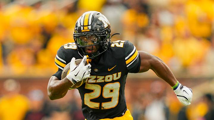 Oct 11, 2025; Columbia, Missouri, USA; Missouri Tigers running back Ahmad Hardy (29) runs the ball during the first half against the Alabama Crimson Tide at Faurot Field at Memorial Stadium. Mandatory Credit: Jay Biggerstaff-Imagn Images