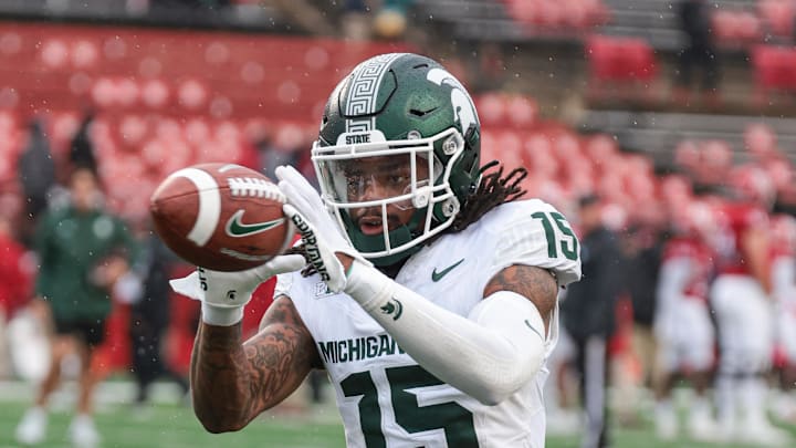 Oct 14, 2023; Piscataway, New Jersey, USA; Michigan State Spartans defensive back Angelo Grose (15)