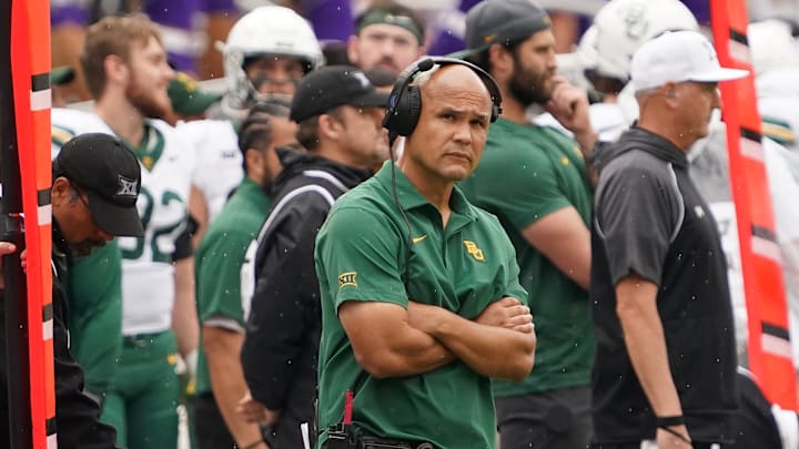 Oct 18, 2025; Fort Worth, Texas, USA; Baylor Bears head coach Dave Aranda looks on from the sidelines during the second half of a game against the TCU Horned Frogs at Amon G. Carter Stadium. Mandatory Credit: Raymond Carlin III-Imagn Images Oct 18, 2025; Fort Worth, Texas, USA; Baylor Bears head coach Dave Aranda looks on from the sidelines during the second half of a game against the TCU Horned Frogs at Amon G. Carter Stadium. Mandatory Credit: Raymond Carlin III-Imagn Images