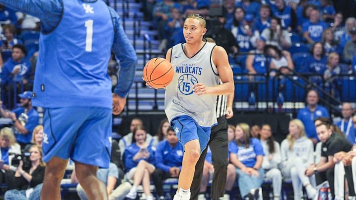 Kentucky Wildcats guard Jaland Lowe (15) at the 2025 Big Blue Madness at Rupp Arena in Lexington, Kentucky Saturday, Oct. 11, 2025. Kentucky Wildcats guard Jaland Lowe (15) at the 2025 Big Blue Madness at Rupp Arena in Lexington, Kentucky Saturday, Oct. 11, 2025.
