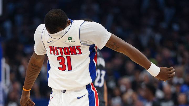 Apr 25, 2026; Orlando, Florida, USA; Detroit Pistons guard Javonte Green (31) reacts after plays against the Orlando Magic in the third quarter during game three of the first round of the 2026 NBA Playoffs at Kia Center. Mandatory Credit: Nathan Ray Seebeck-Imagn Images