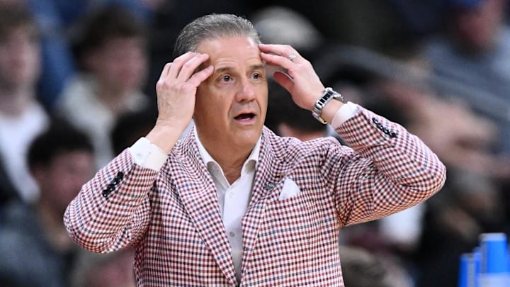 Mar 22, 2025; Providence, RI, USA; Arkansas Razorbacks head coach John Calipari during the first half of a second round men’s NCAA Tournament game against the St. John's Red Storm at Amica Mutual Pavilion. 