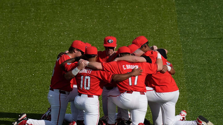 Georgia warms up before the start of a NCAA baseball game against Kentucky on March 14, 2025.