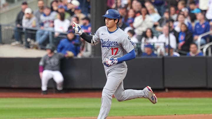 Los Angeles Dodgers designated hitter Shohei Ohtani (17) rounds the bases after a solo home run during the first inning against the New York Mets at Citi Field on May 25.