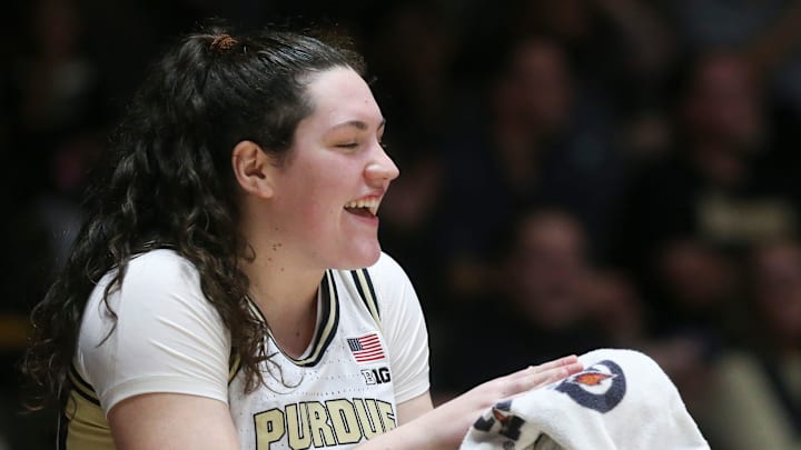 Purdue Boilermakers forward Lana McCarthy (35) cheers Sunday, 