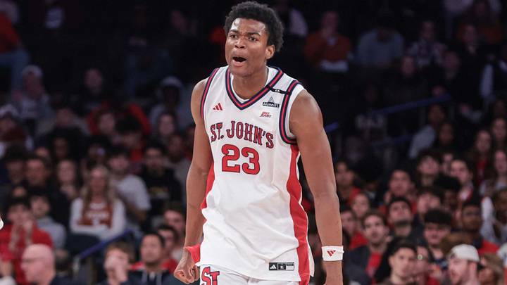 Oct 25, 2026; New York, NY, USA;  St. John's Red Storm center Theo Edema (23) celebrates after scoring in the second half against the Texas Longhorns at Madison Square Garden. Mandatory Credit: Wendell Cruz-Imagn Images