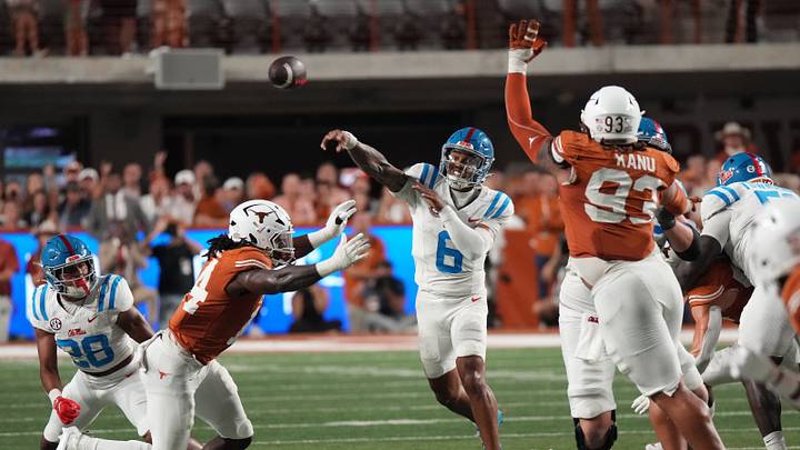 Oct 24, 2026; Austin, Texas, USA; Mississippi Rebels quarterback Trinidad Chambliss (6) throws a pass during the second half against the Texas Longhorns at Darrell K Royal-Texas Memorial Stadium. Mandatory Credit: Scott Wachter-Imagn Images Oct 24, 2026; Austin, Texas, USA; Mississippi Rebels quarterback Trinidad Chambliss (6) throws a pass during the second half against the Texas Longhorns at Darrell K Royal-Texas Memorial Stadium. Mandatory Credit: Scott Wachter-Imagn Images