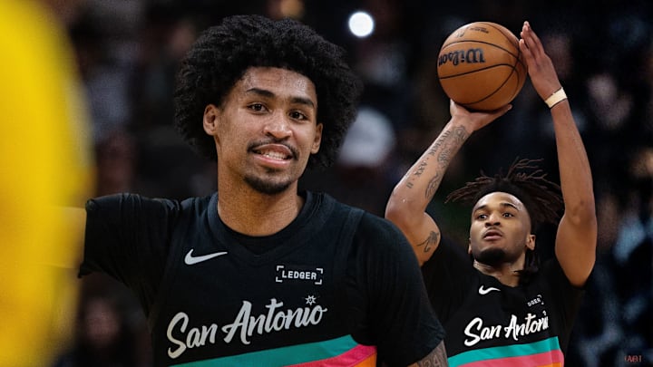 San Antonio Spurs guards Dylan Harper (2) and Stephon Castle (5).
