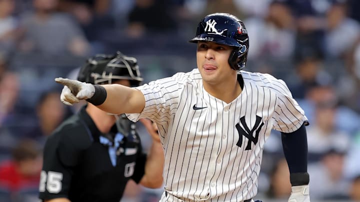 Sept. 30, 2025; Bronx, New York, USA; New York Yankees shortstop Anthony Volpe (11) celebrates his solo home run against the Boston Red Sox during the second inning of game one of the Wildcard round of the 2025 MLB playoffs at Yankee Stadium. Sept. 30, 2025; Bronx, New York, USA; New York Yankees shortstop Anthony Volpe (11) celebrates his solo home run against the Boston Red Sox during the second inning of game one of the Wildcard round of the 2025 MLB playoffs at Yankee Stadium.