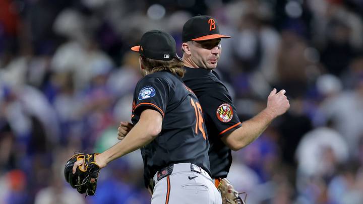 Sep 14, 2026; New York City, New York, USA; Baltimore Orioles first baseman Pete Alonso (25) and third baseman Coby Mayo (16) celebrate after defeating the New York Mets at Citi Field. Mandatory Credit: Brad Penner-Imagn Images Sep 14, 2026; New York City, New York, USA; Baltimore Orioles first baseman Pete Alonso (25) and third baseman Coby Mayo (16) celebrate after defeating the New York Mets at Citi Field. Mandatory Credit: Brad Penner-Imagn Images
