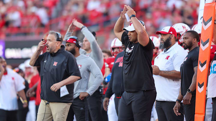 Matt Rhule and Tony White during the Huskers' 2023 win over Northwestern. Matt Rhule and Tony White during the Huskers' 2023 win over Northwestern.