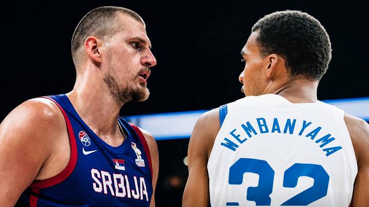 Aug 20, 2026; Belgrade, Serbia; Team Serbia center Nikola Jokić (15) and Team France forward Victor Wembanyama (32) pictured individually during a friendly match at Belgrade Arena in preparation for the FIBA Basketball World Cup 2027 European Qualifiers. Aug 20, 2026; Belgrade, Serbia; Team Serbia center Nikola Jokić (15) and Team France forward Victor Wembanyama (32) pictured individually during a friendly match at Belgrade Arena in preparation for the FIBA Basketball World Cup 2027 European Qualifiers.