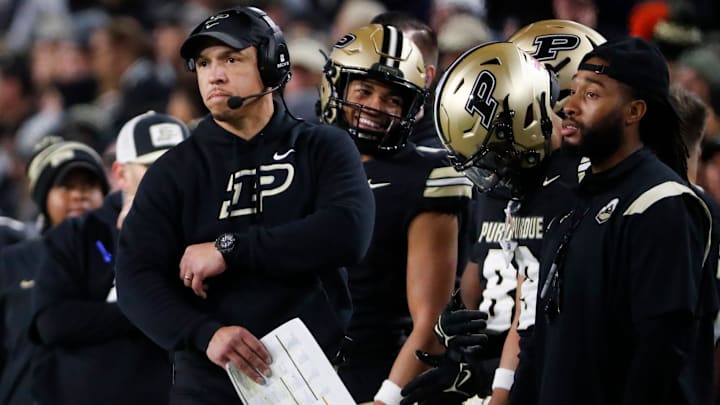 Former Purdue coach Ryan Walters doesn't look happy as his team loses to Penn State 49-10. Former Purdue coach Ryan Walters doesn't look happy as his team loses to Penn State 49-10.