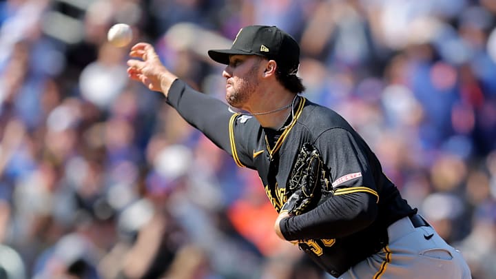 Mar 26, 2026; New York City, New York, USA; Pittsburgh Pirates starting pitcher Paul Skenes (30) pitches against the New York Mets during the first inning at Citi Field. Mandatory Credit: Brad Penner-Imagn Images