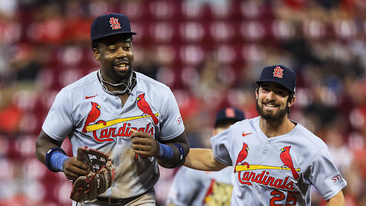 Aug 29, 2025; Cincinnati, Ohio, USA; St. Louis Cardinals outfielder Jordan Walker (18) and second baseman Thomas Saggese (25) run off the field in the sixth inning against the Cincinnati Reds at Great American Ball Park. Mandatory Credit: Katie Stratman-Imagn Images Aug 29, 2025; Cincinnati, Ohio, USA; St. Louis Cardinals outfielder Jordan Walker (18) and second baseman Thomas Saggese (25) run off the field in the sixth inning against the Cincinnati Reds at Great American Ball Park. Mandatory Credit: Katie Stratman-Imagn Images