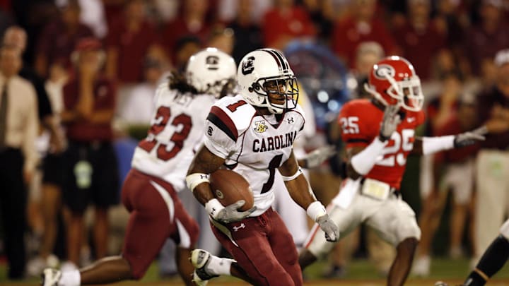 September 8, 2007; Athens, GA, USA; South Carolina Gamecocks defensive back (1) Captain Munnerlyn returns a kickoff against the Georgia Bulldogs. The Gamecocks defeated the Bulldogs 16 to 12. Images Copyright (c) 2007 Dale Zanine