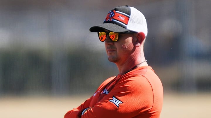 New Head Coach Eric Morris at the first practice of spring football at Oklahoma State University (OSU) in Stillwater, Monday, March 9, 2026. New Head Coach Eric Morris at the first practice of spring football at Oklahoma State University (OSU) in Stillwater, Monday, March 9, 2026.