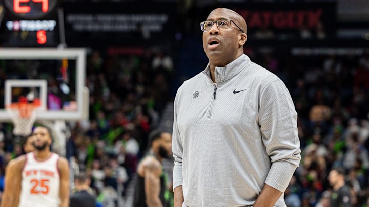 Dec 29, 2025; New Orleans, Louisiana, USA;  New York Knicks Head Coach Mike Brown looks on against the New Orleans Pelicans during the second half at Smoothie King Center. Mandatory Credit: Stephen Lew-Imagn Images