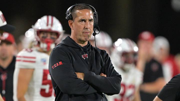 Oct 17, 2026; Pasadena, California, USA; Wisconsin Badgers head coach Luke Fickell looks on during the second half against the UCLA Bruins at the Rose Bowl. Mandatory Credit: Jayne Kamin-Oncea-Imagn Images